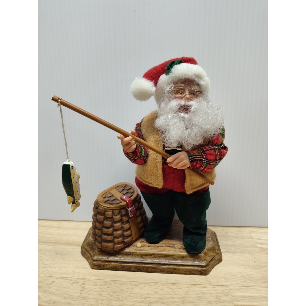 Vintage 1998 Holiday Creations Fishing Santa Figurine 8X6 Musical